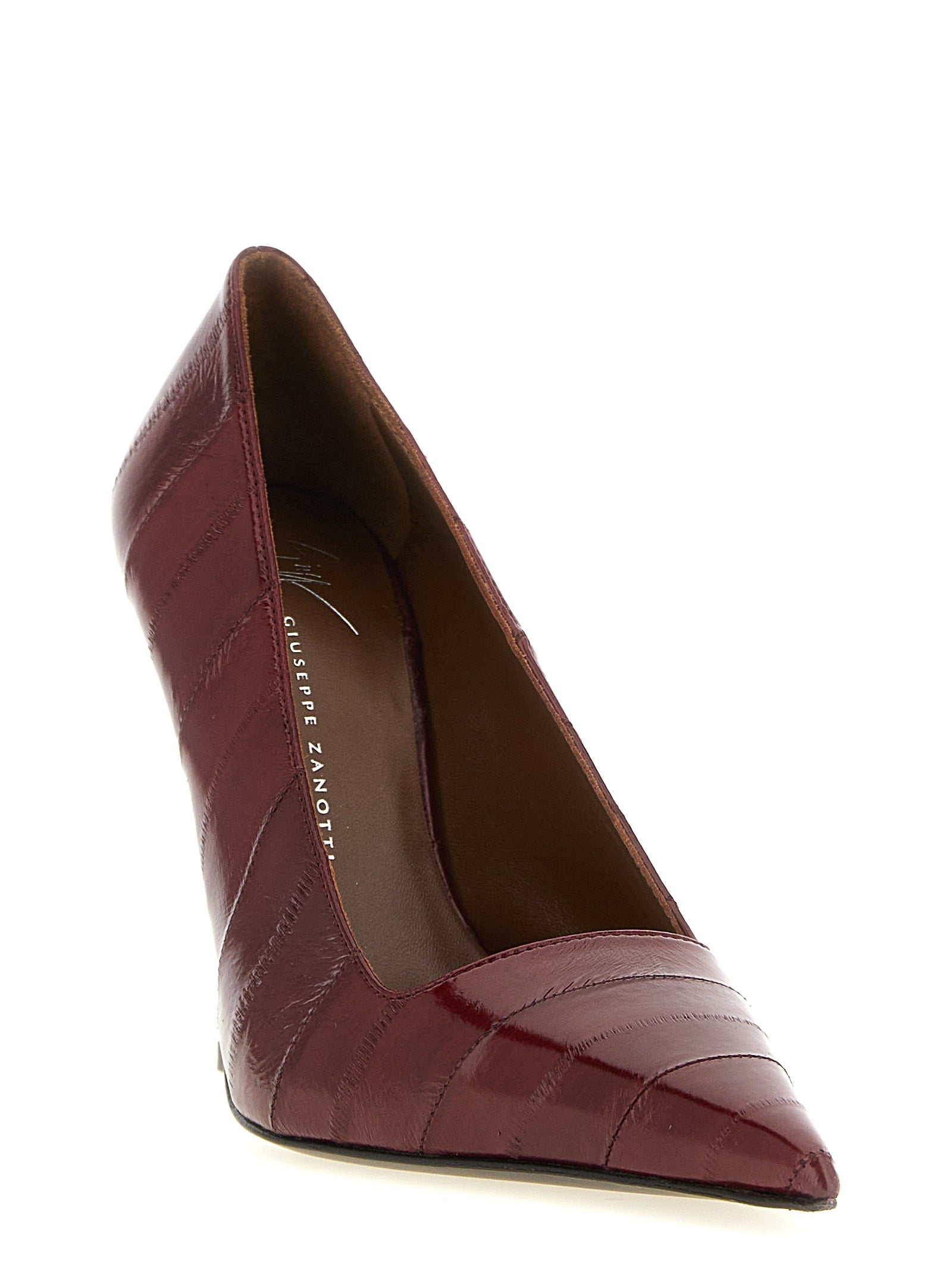 High-Heel Stiletto Pumps Heels by Giuseppe Zanotti for women in eel leather and bordeaux & burgundy showcases a effortlessly elegant silhouette as Women's Eel Leather High-Heel Stiletto Pumps Heels, featuring a effortlessly elegant stiletto high-heel and a effortlessly elegant for an elegant look.