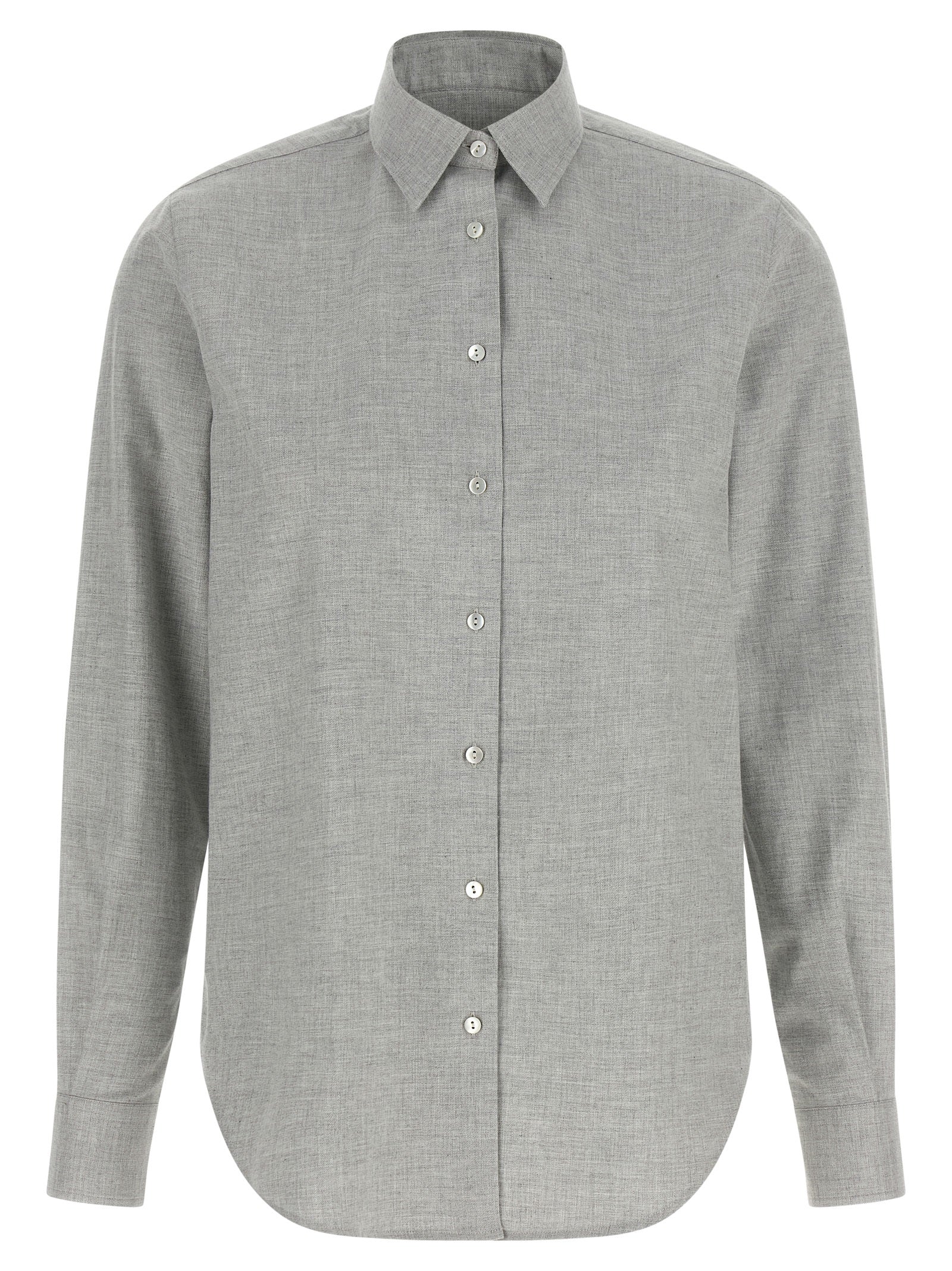 Blouse by XACUS for women in cotton flannel gray showcases a sublime silhouette, artfully detailed with a sublime and for a sophisticated, sublime finish.