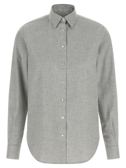 Blouse by XACUS for women in cotton flannel gray showcases a sublime silhouette, artfully detailed with a sublime and for a sophisticated, sublime finish.