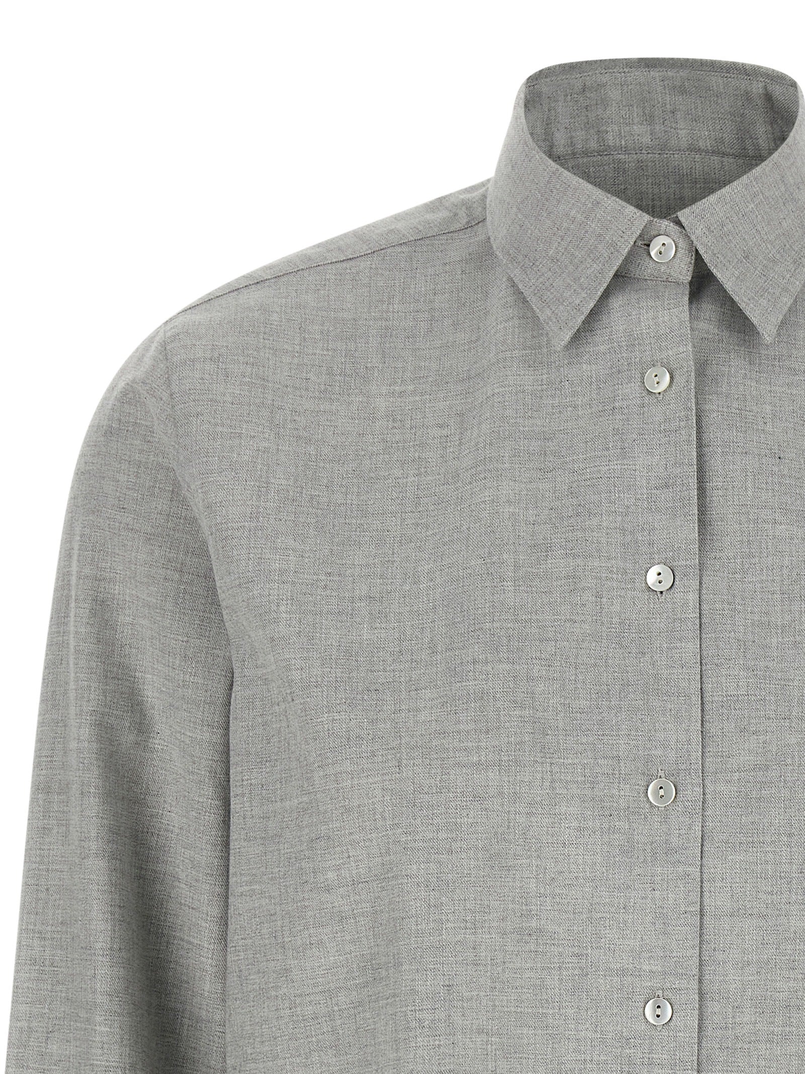 Blouse by XACUS for women in cotton flannel gray showcases a sharp silhouette, elegantly detailed with a sharp and sharp .