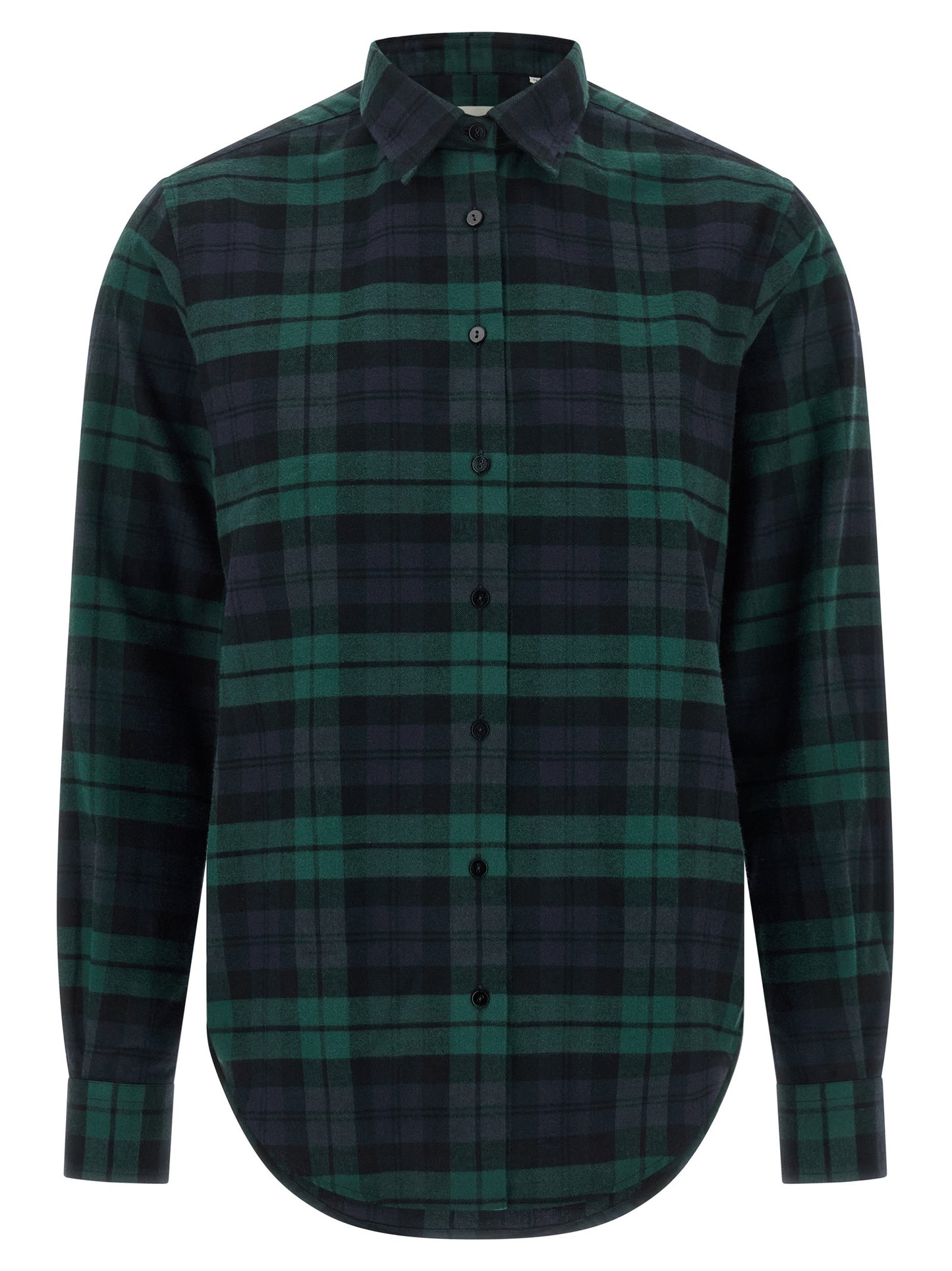 Blouse by XACUS for women in cotton flannel green, multicolor, navy, patterned & tartan features an architectural silhouette with a refined and elegant for a architectural look.