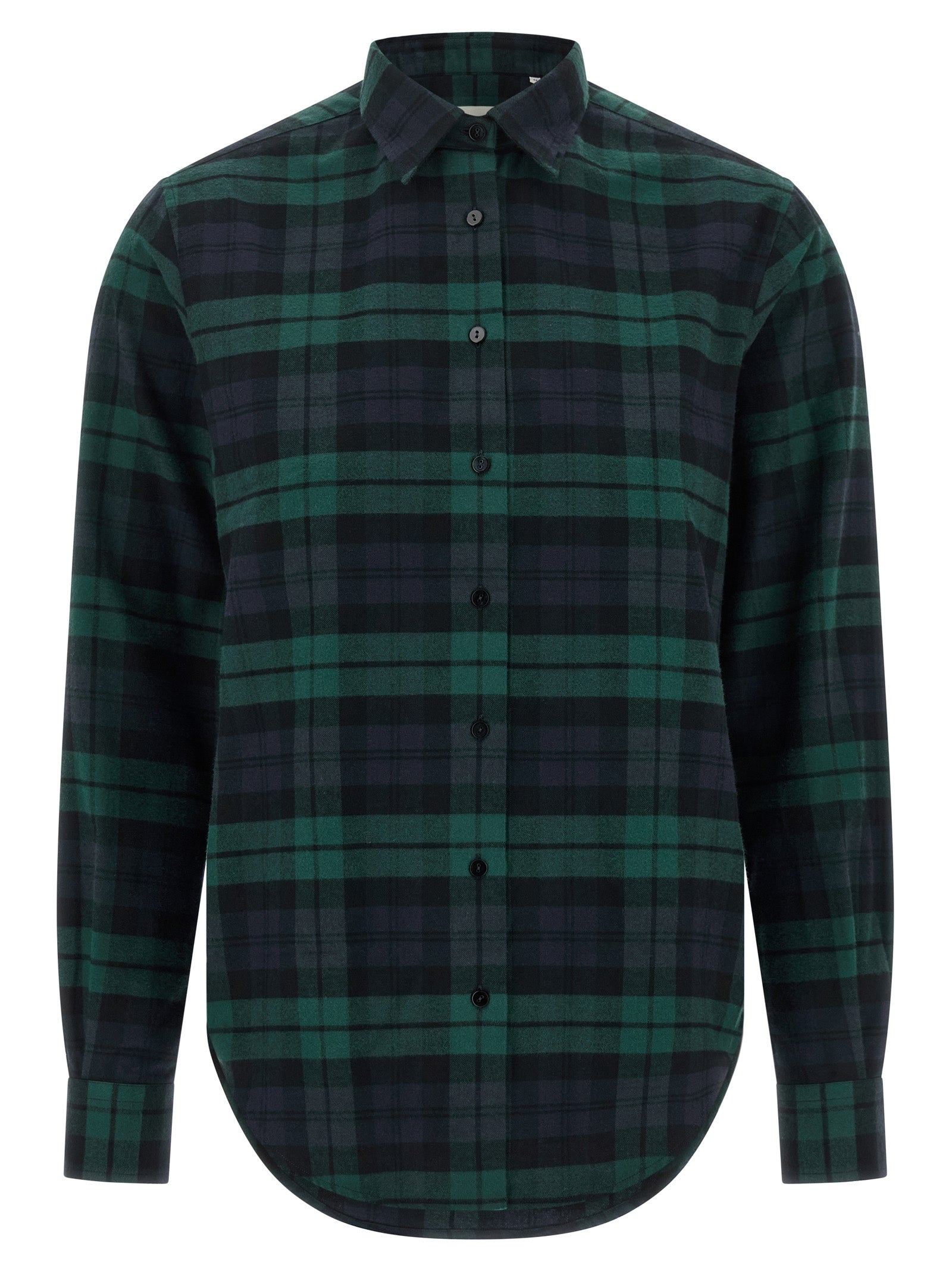 Blouse by XACUS for women in cotton flannel green, multicolor, navy, patterned & tartan features an architectural silhouette with a refined and elegant for a architectural look.