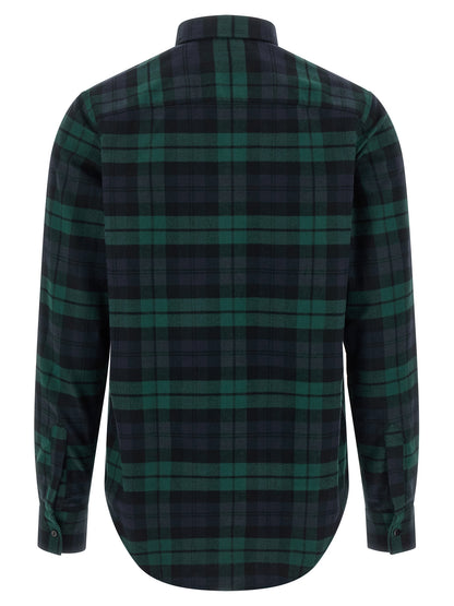 Blouse by XACUS for women in cotton flannel green, multicolor, navy, patterned & tartan showcases a sharp silhouette, elegantly detailed with a sharp and sharp .