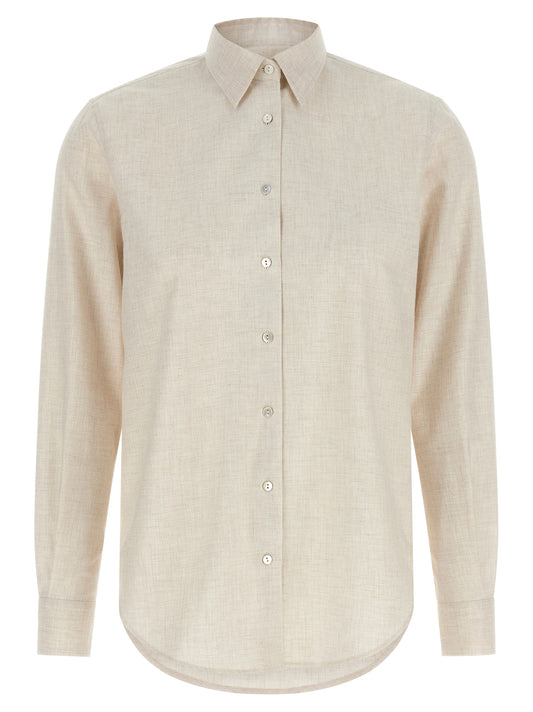 Blouse by XACUS for women in cotton beige & sand showcases a sublime silhouette, artfully detailed with a sublime and long-sleeve for a sophisticated, sublime finish.
