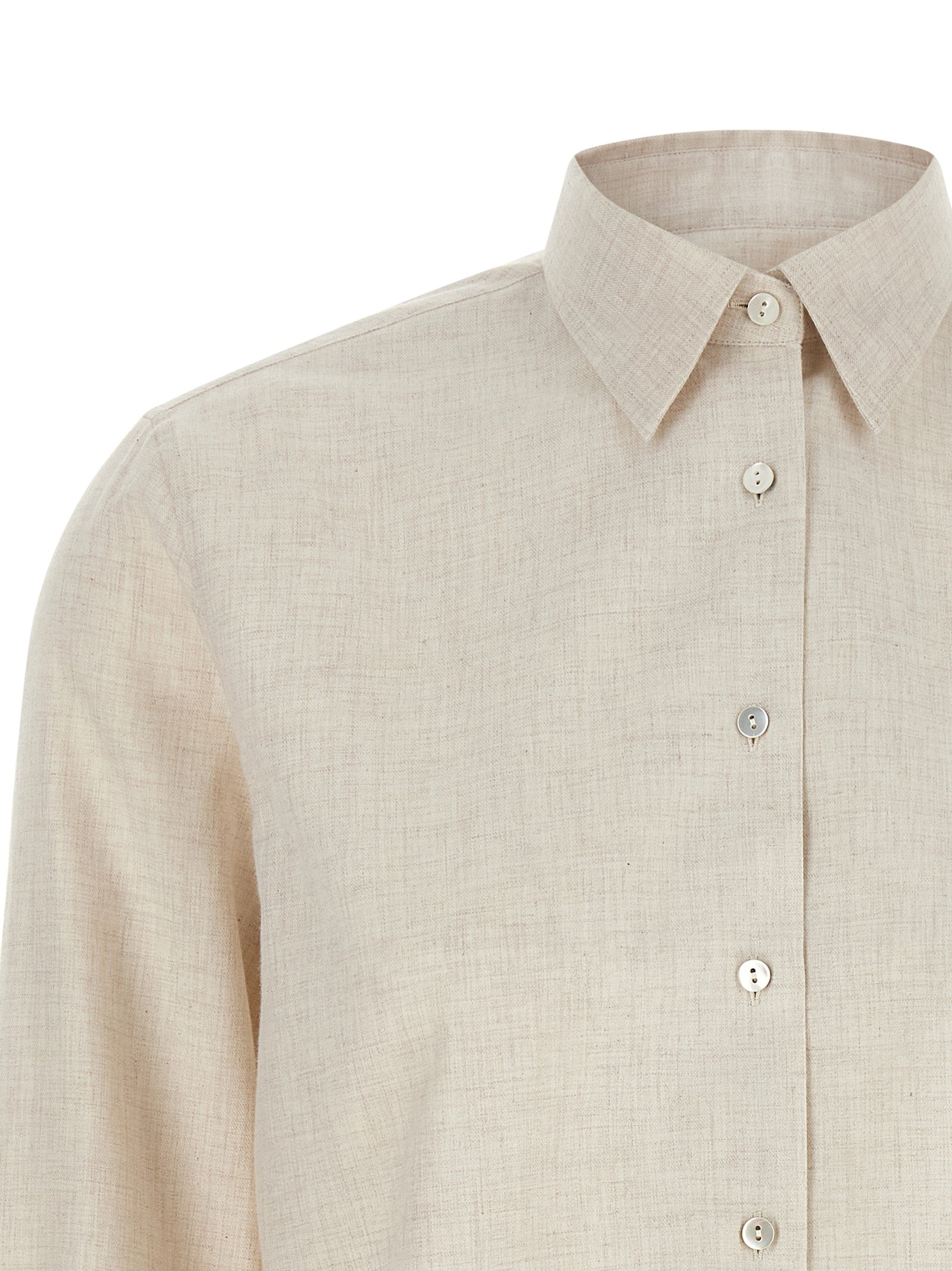 Blouse by XACUS for women in cotton beige & sand showcases a sleek silhouette, elegantly detailed with a sleek and for a sleek finish.