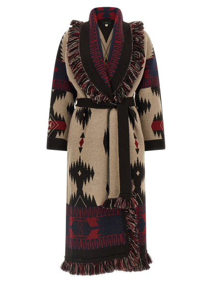 Alanui Icon Women's Canvas & Virgin Wool Overcoat - Multicolor Navy Red Patterned Jacquard
