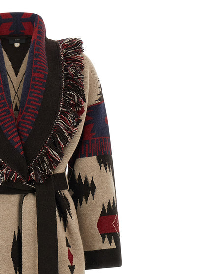 Alanui Icon Women's Canvas & Virgin Wool Overcoat - Multicolor Navy Red Patterned Jacquard