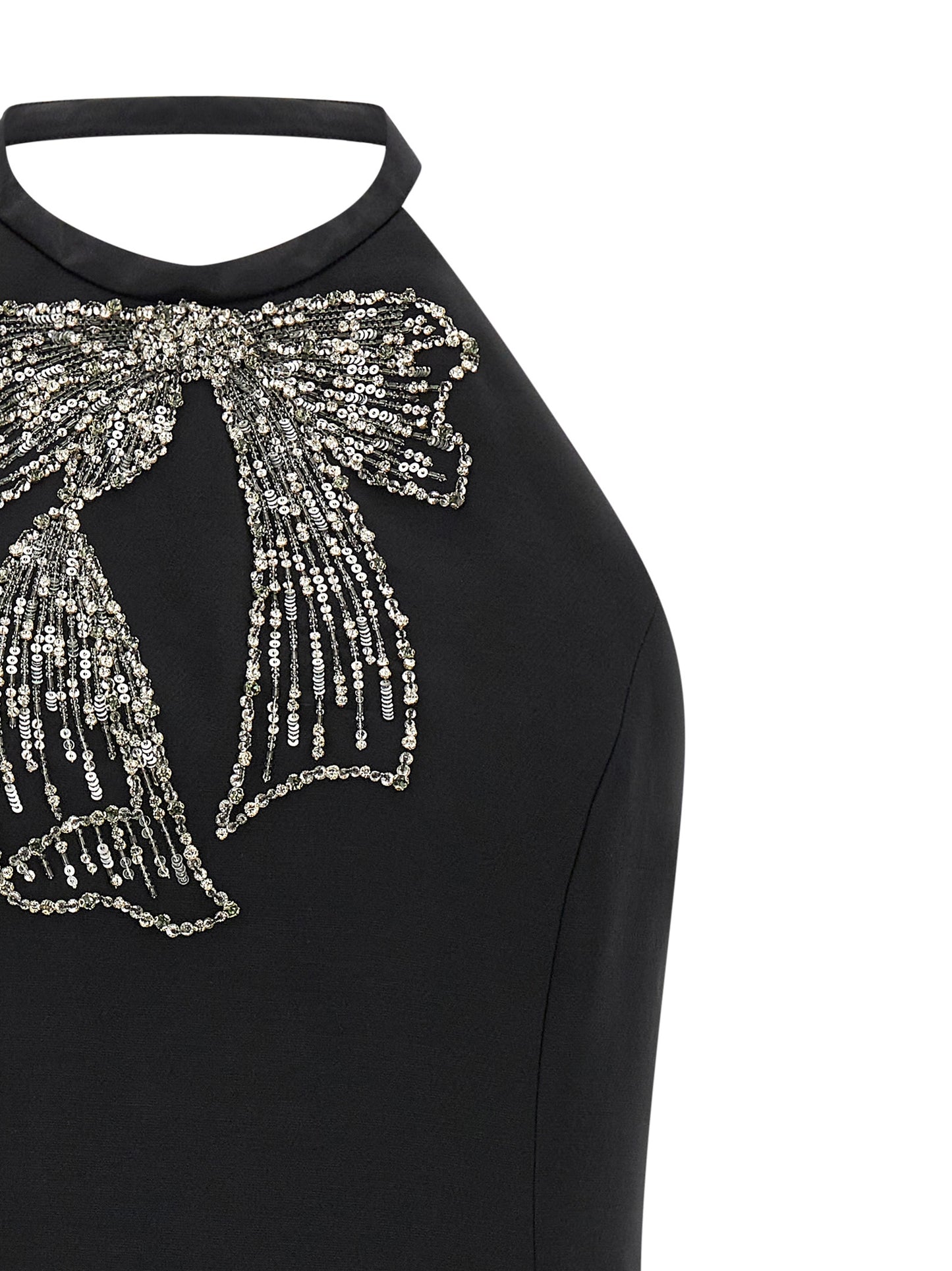 Valentino Garavani Flow Women's A Line Silk Virgin Wool Crepe & Sequins Dress - Black Silver
