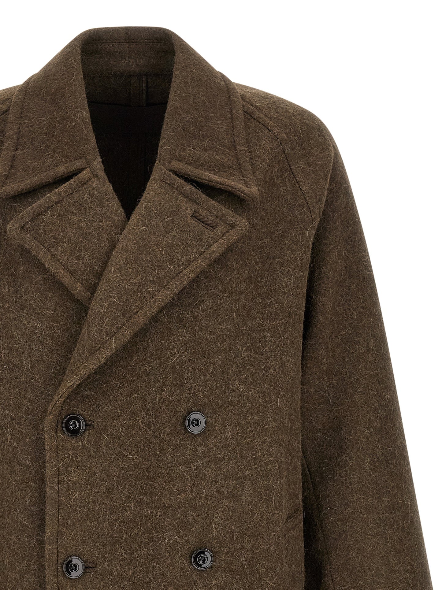 Overcoat by Lemaire for men in alpaca wool brown features a cosy chic silhouette, artfully detailed with a sophisticated split lapel neckline and premium pockets for a cosy chic finish.