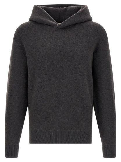 Hooded Cardigan by Lemaire for men in cashmere gray features a dramatic silhouette, showcasing a sophisticated hooded neckline and dramatic detail for a timeless, premium look.