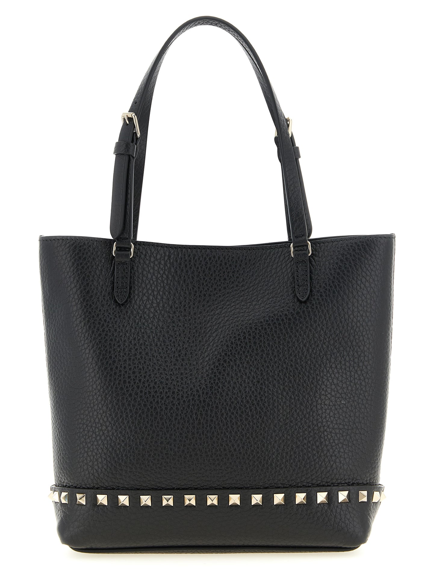 Small Shoulder Tote Bag by Valentino Garavani for women in calfskin leather black presents a versatile silhouette, showcasing a secure zipper and versatile with versatile shoulder-strap, handle, adjustable-strap & detachable-strap for a sophisticated look.