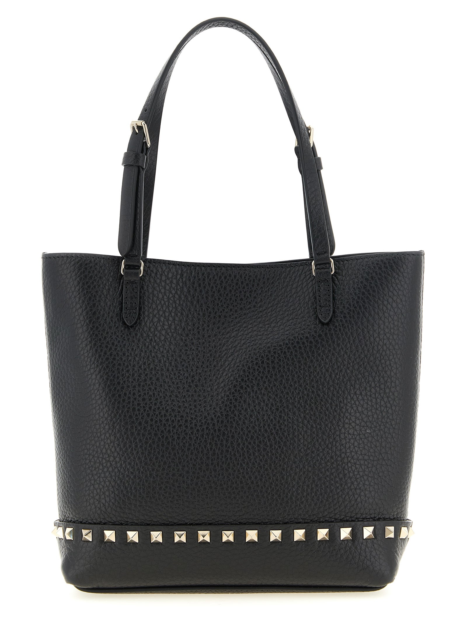 Small Shoulder Tote Bag by Valentino Garavani for women in calfskin leather black presents a versatile silhouette, showcasing a secure zipper and versatile with versatile shoulder-strap, handle, adjustable-strap & detachable-strap for a sophisticated look.