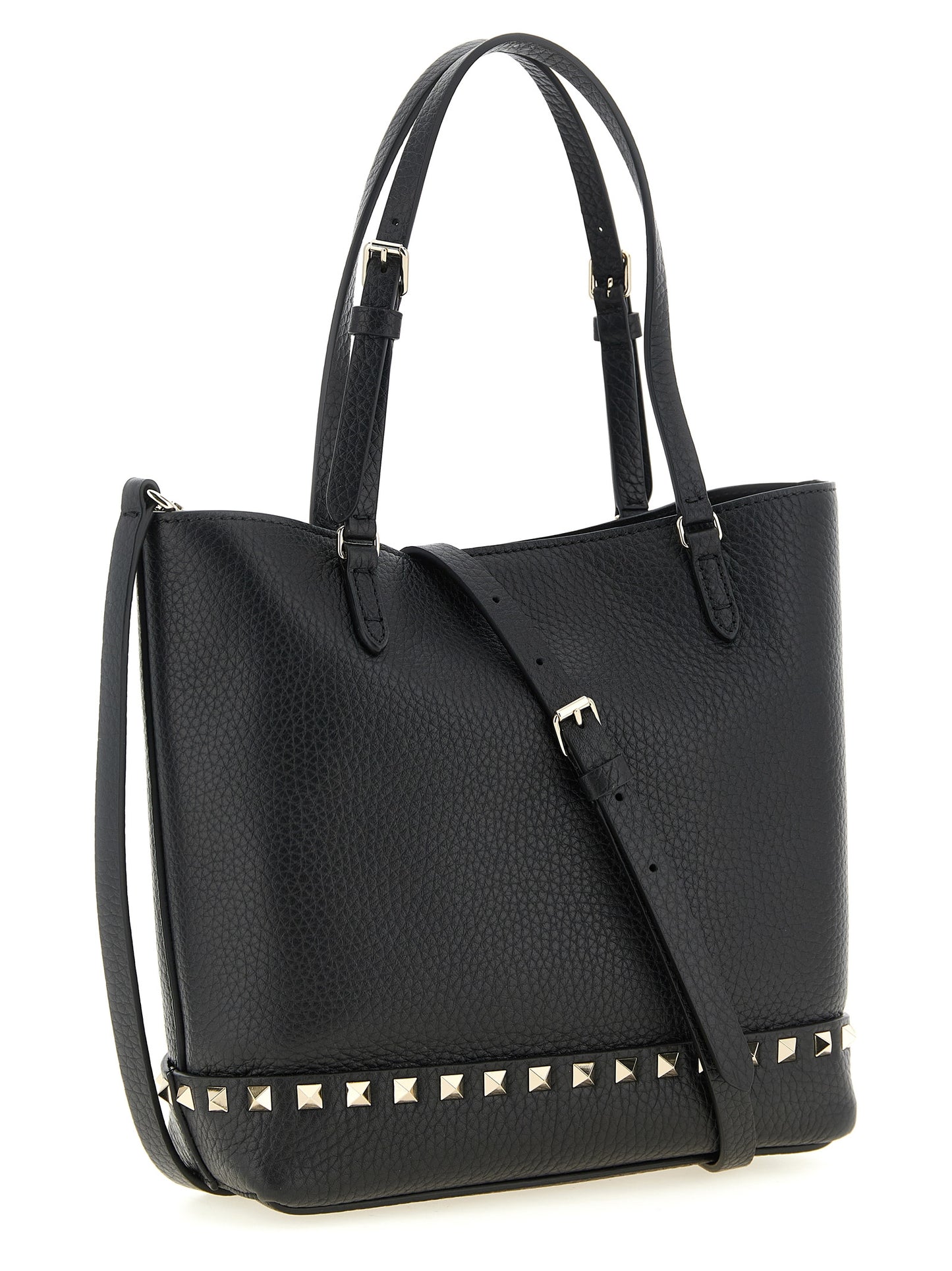 Small Shoulder Tote Bag by Valentino Garavani for women in calfskin leather black features a effortless sophistication silhouette, secured by a zipper with ample and versatile shoulder-strap, handle, adjustable-strap & detachable-strap for a effortless sophistication finish.