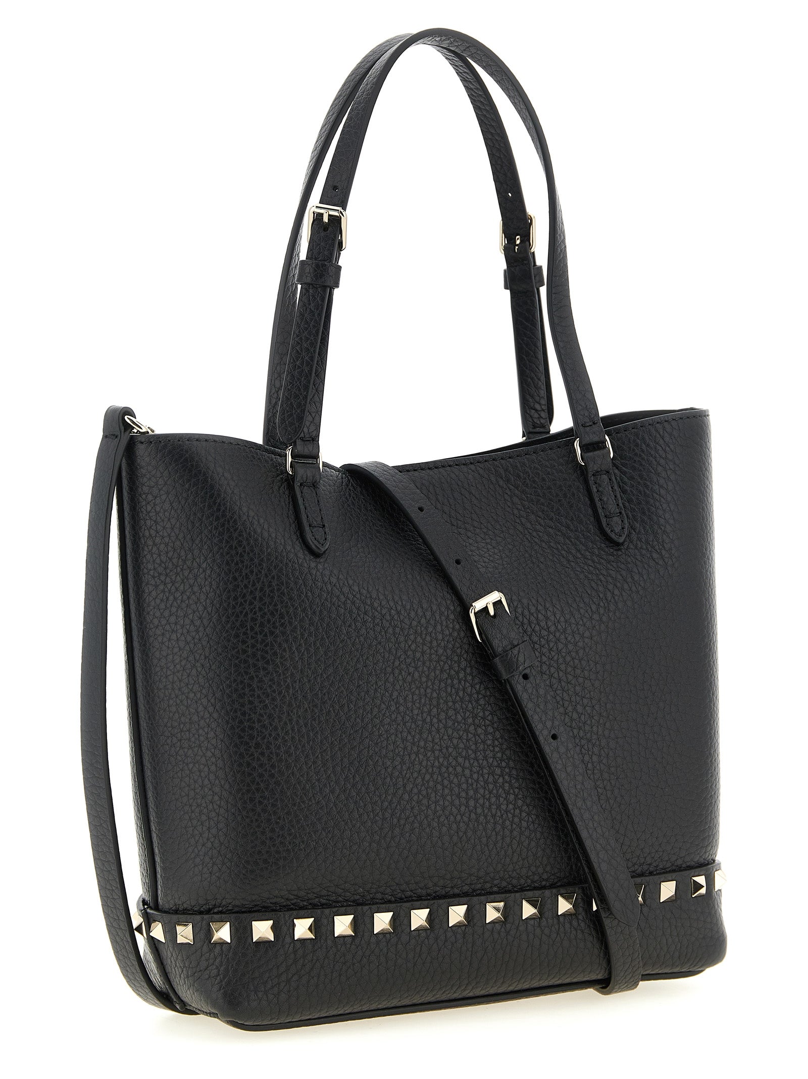 Small Shoulder Tote Bag by Valentino Garavani for women in calfskin leather black features a effortless sophistication silhouette, secured by a zipper with ample and versatile shoulder-strap, handle, adjustable-strap & detachable-strap for a effortless sophistication finish.