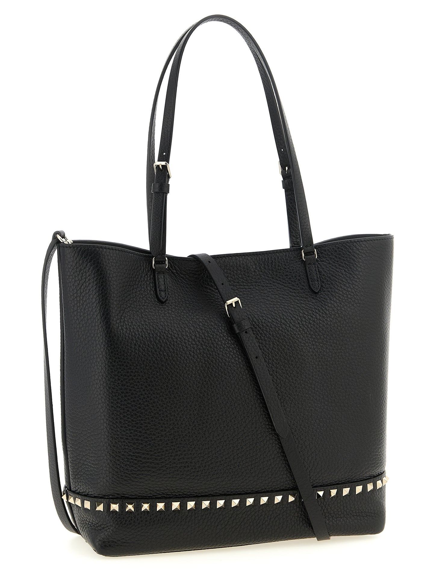 Medium Shoulder Tote Bag by Valentino Garavani for women in suede calfskin leather black & print features an effortlessly chic silhouette with a secure zipper & magnetic, ample , and versatile shoulder-strap, handle & adjustable-strap for effortlessly chic everyday luxury.