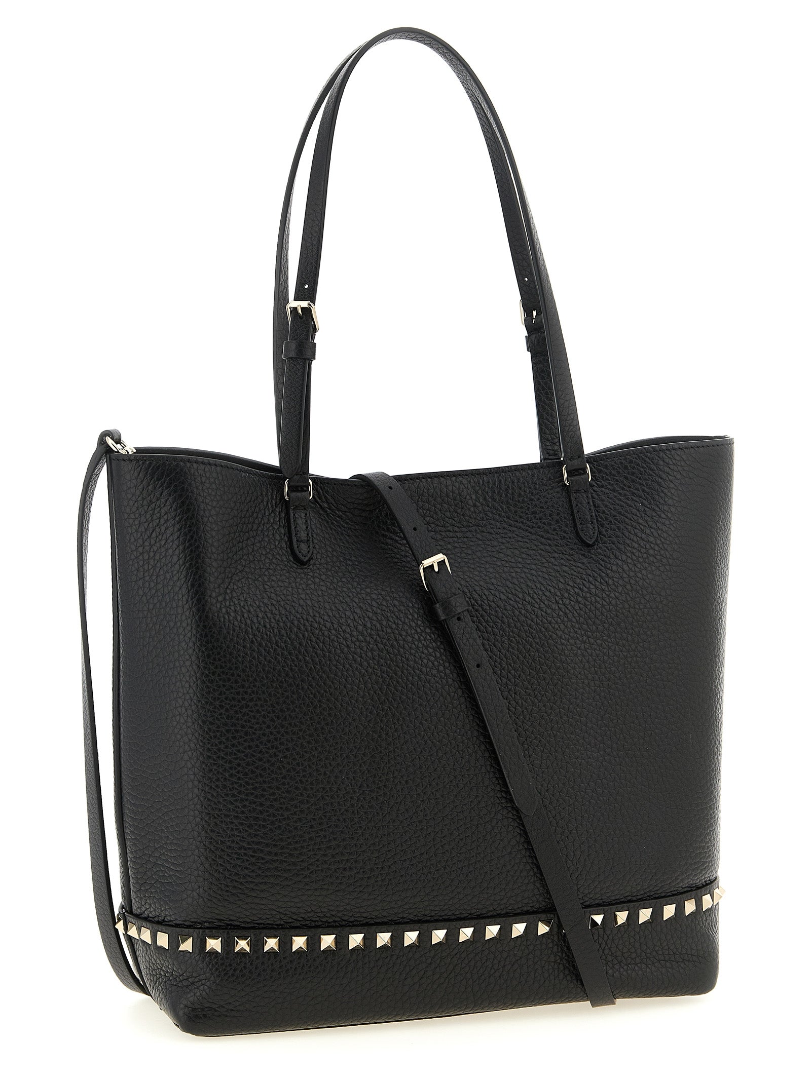 Medium Shoulder Tote Bag by Valentino Garavani for women in suede calfskin leather black & print features an effortlessly chic silhouette with a secure zipper & magnetic, ample , and versatile shoulder-strap, handle & adjustable-strap for effortlessly chic everyday luxury.