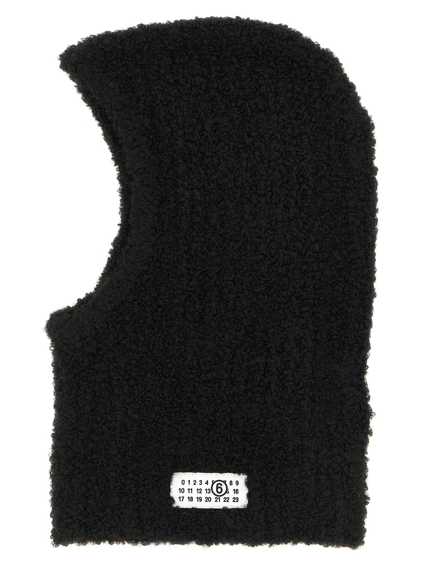 Balaclava by MM6 Maison Margiela for women in marabou wool black & signature features a riviera-ready silhouette, artfully capturing the essence of the riviera-ready Marabou Wool Balaclava design for a sophisticated look.