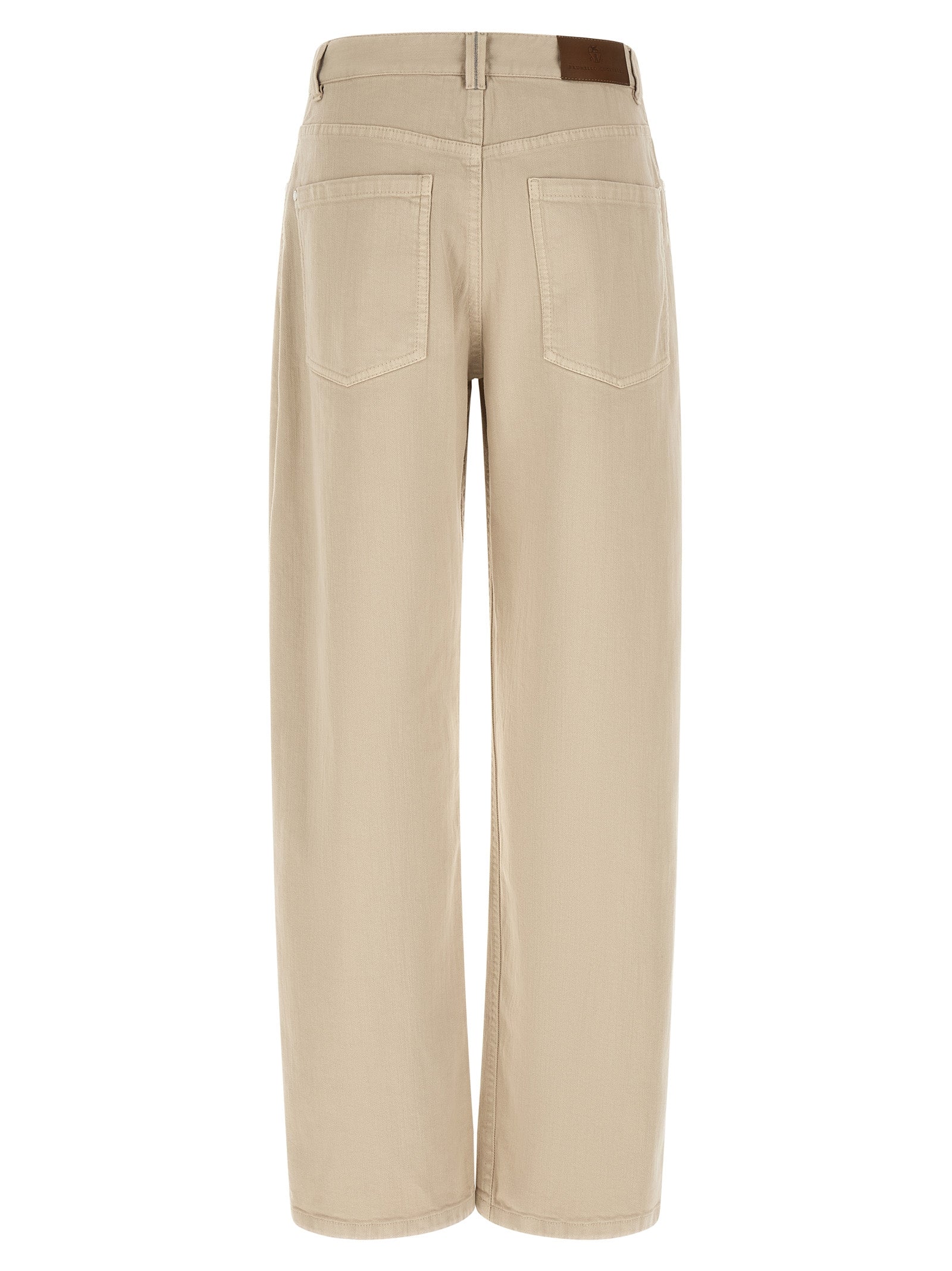 Jeans by Brunello Cucinelli for women in denim cotton canvas beige & brown features an refined tailoring silhouette, showcasing a premium relaxed-fit & wide with a and long cut for a refined tailoring look.