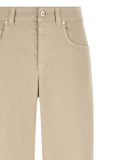 Jeans by Brunello Cucinelli for women in denim cotton canvas beige & brown presents a tailored silhouette, showcasing a tailored relaxed-fit & wide and long cut with a refined for a truly tailored aesthetic.