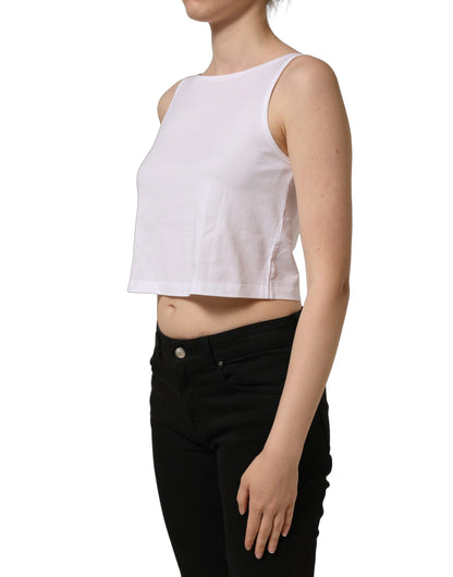 Dolce & Gabbana White Cotton Sleeveless Cropped Tank Top