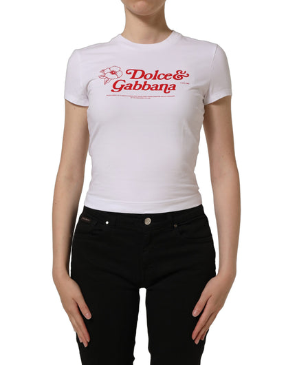 Dolce & Gabbana White Floral Logo Print Crew Neck T-shirt