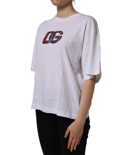 Dolce & Gabbana White Logo Patch Cotton Crew Neck T-shirt
