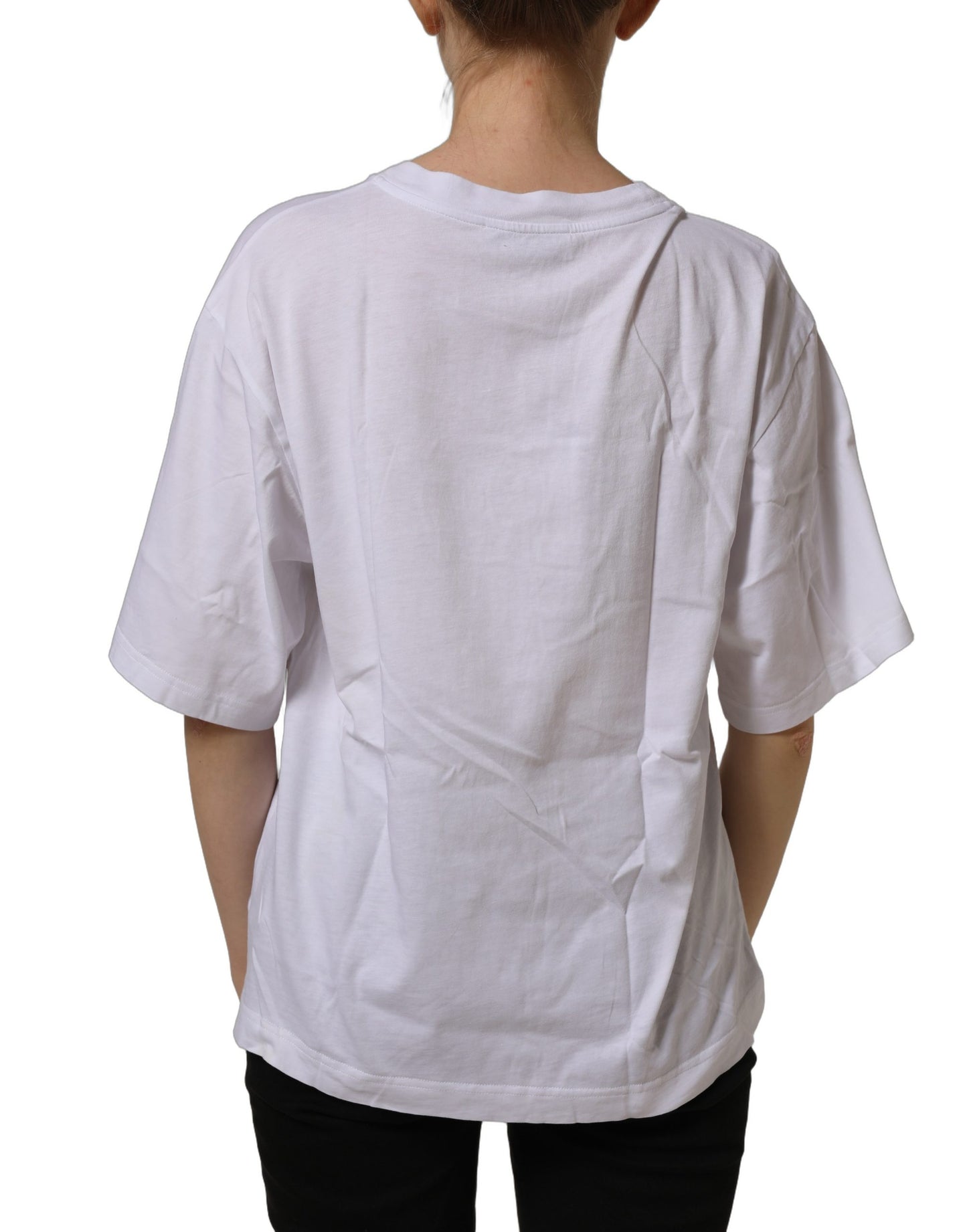 Dolce & Gabbana White Logo Patch Cotton Crew Neck T-shirt