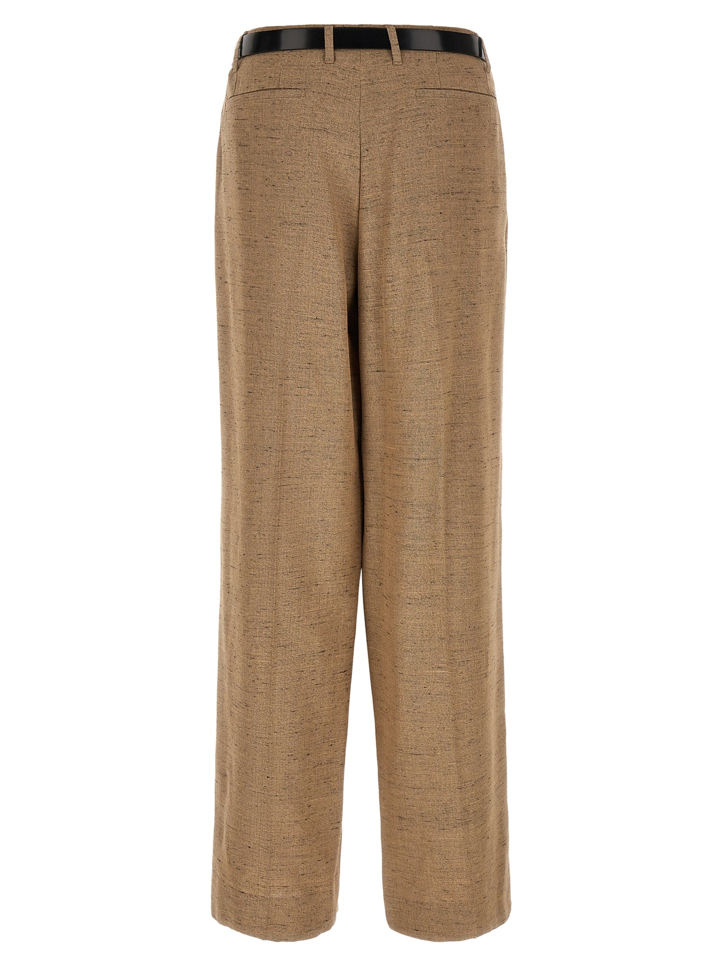 Trousers by Dolce & Gabbana for women in linen polyamide & viscose tweed beige presents a smart silhouette, meticulously detailed with a smart wide, a smart long, and a smart high rise.