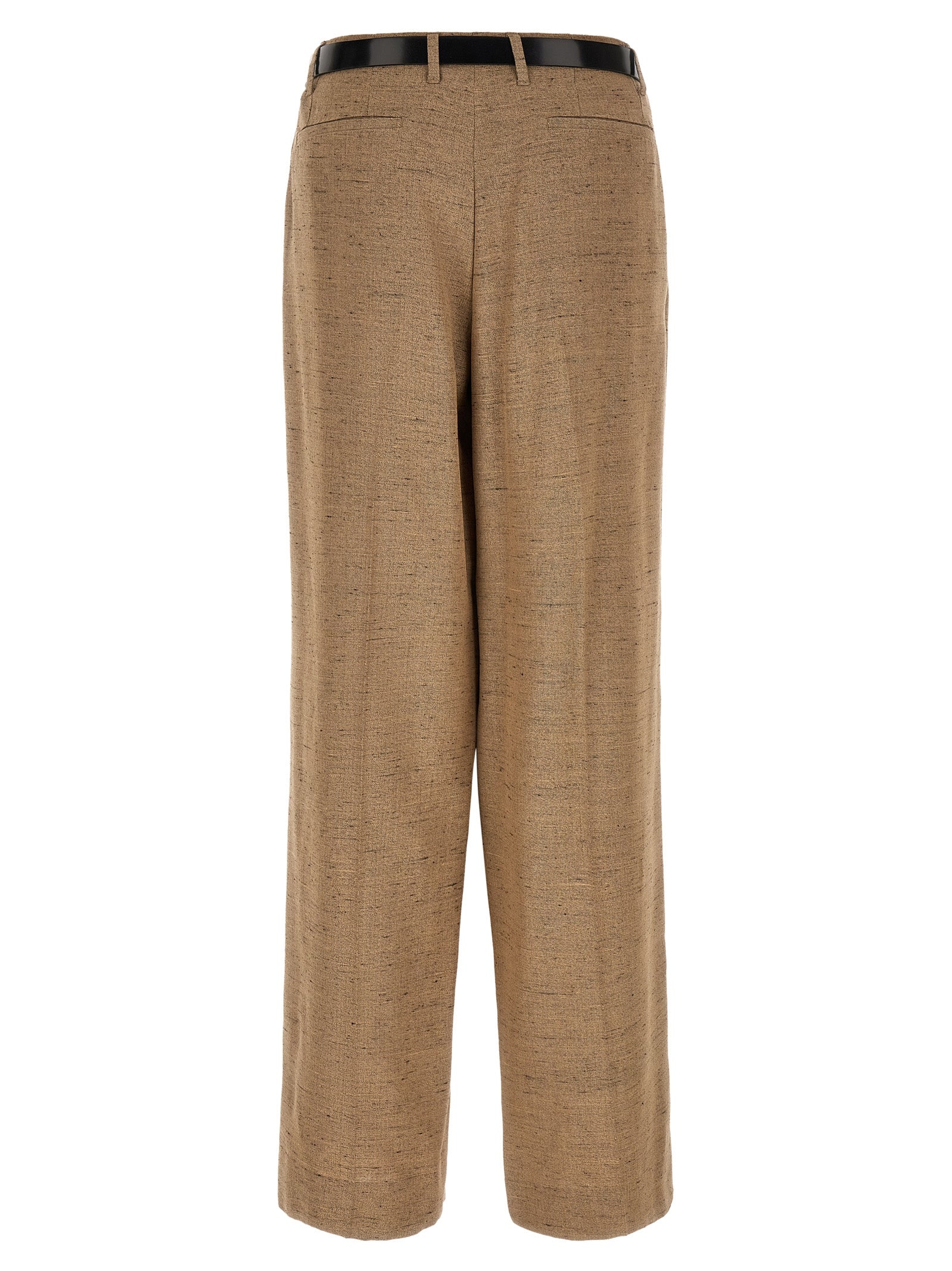 Trousers by Dolce & Gabbana for women in linen polyamide & viscose tweed beige presents a smart silhouette, meticulously detailed with a smart wide, a smart long, and a smart high rise.