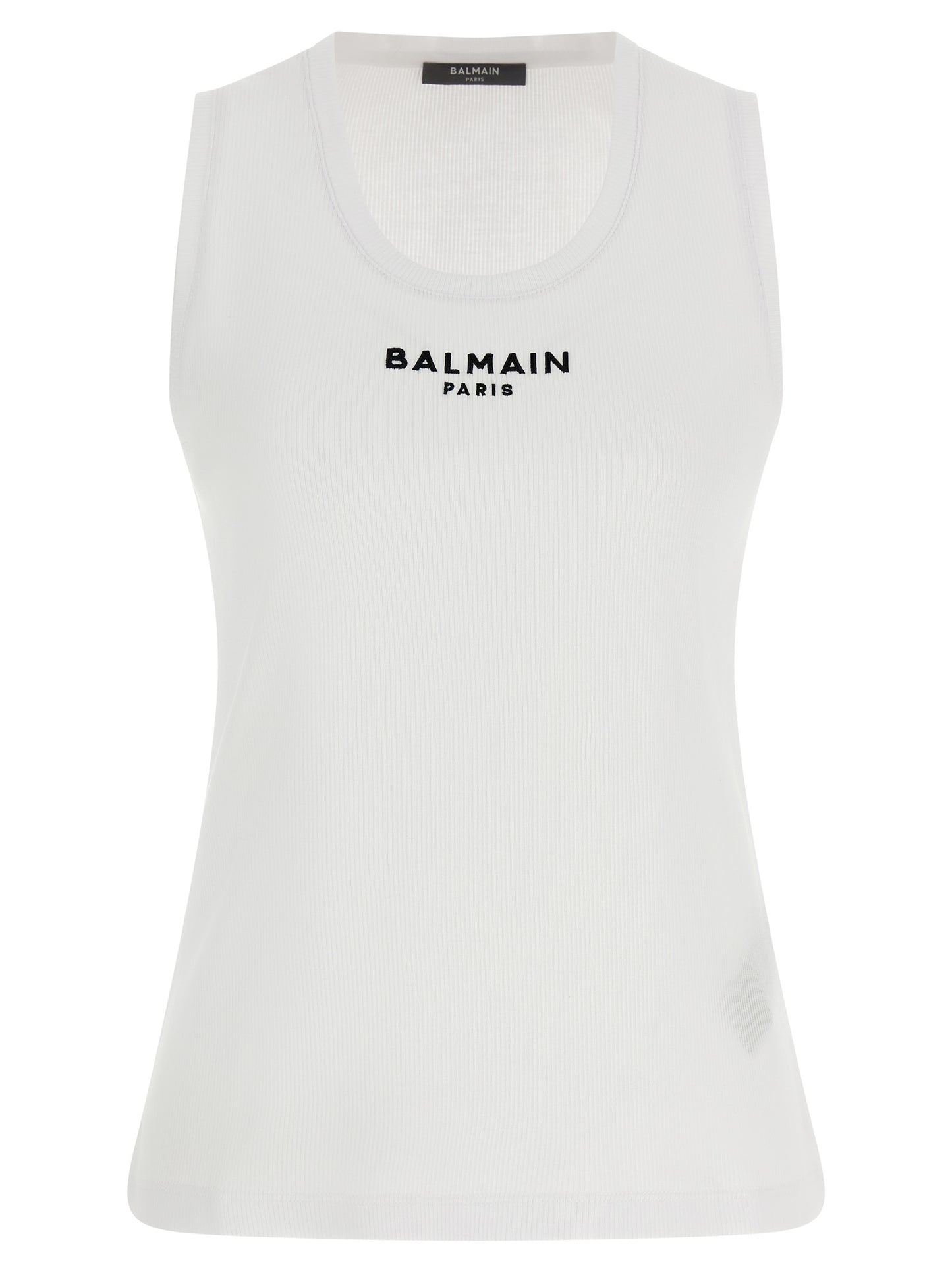 T-Shirt by Balmain for women in organic cotton white features an edgy silhouette, meticulously detailed with a sophisticated sleeveless and round neckline for a truly edgy finish.