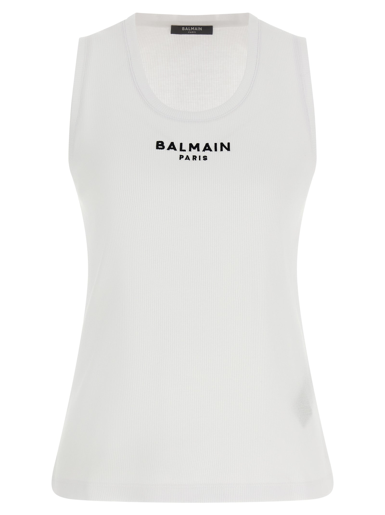 T-Shirt by Balmain for women in organic cotton white features an edgy silhouette, meticulously detailed with a sophisticated sleeveless and round neckline for a truly edgy finish.