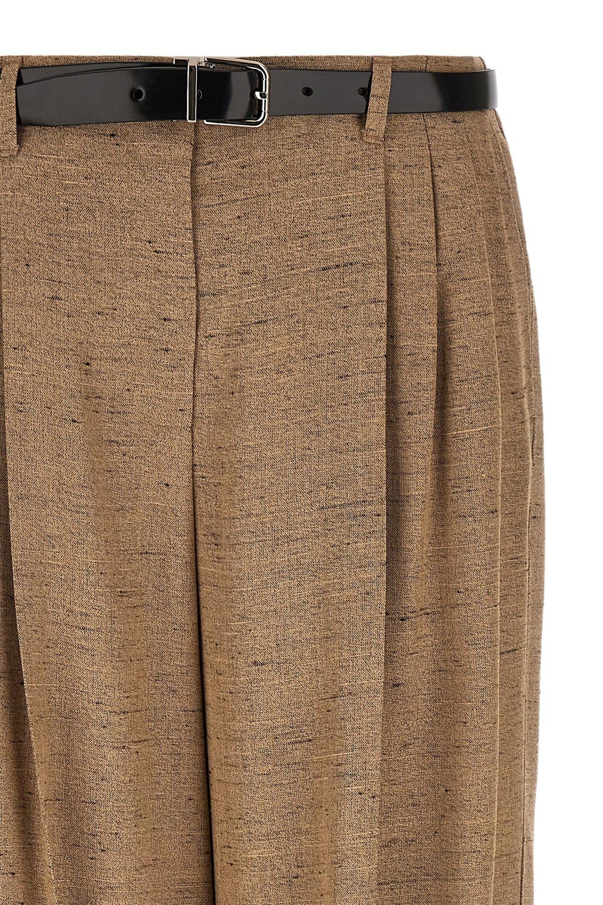 Trousers by Dolce & Gabbana for women in linen polyamide & viscose tweed beige features an sartorial silhouette, showcasing a precise wide and long with a sartorial high rise for a refined look.