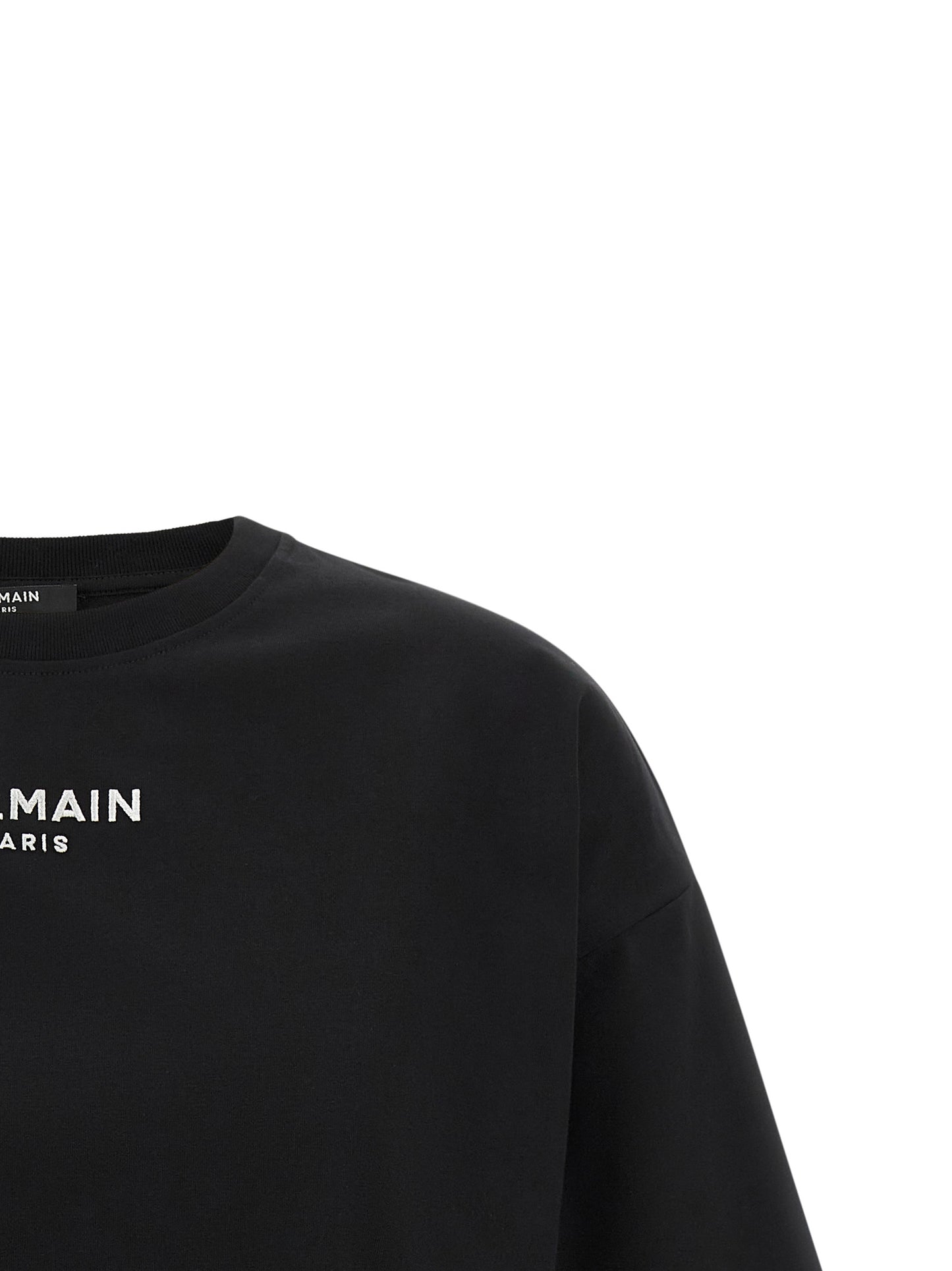 T-Shirt by Balmain for women in cotton black showcases a fashionable silhouette, elegantly detailed with a fashionable and for a sophisticated, high-fashion look.