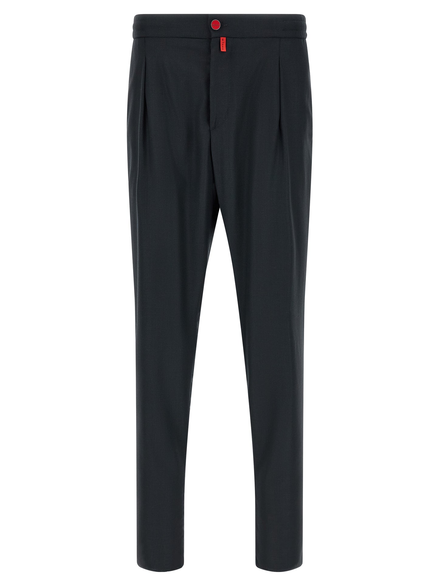 Trousers by Kiton for men in virgin wool dark-blue & red features a artisanal silhouette, showcasing a sophisticated with a long and for a artisanal finish.