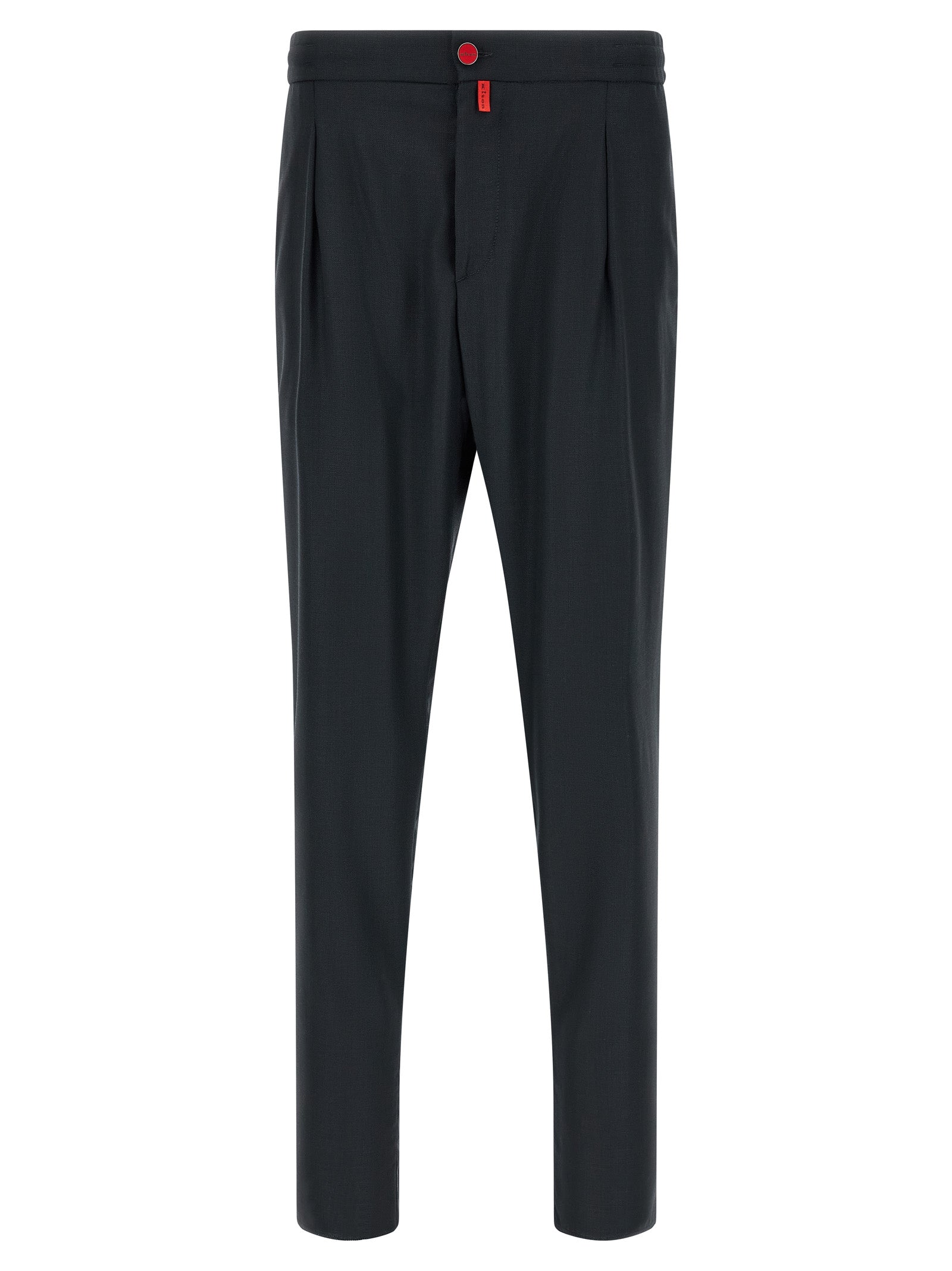 Trousers by Kiton for men in virgin wool dark-blue & red features a artisanal silhouette, showcasing a sophisticated with a long and for a artisanal finish.