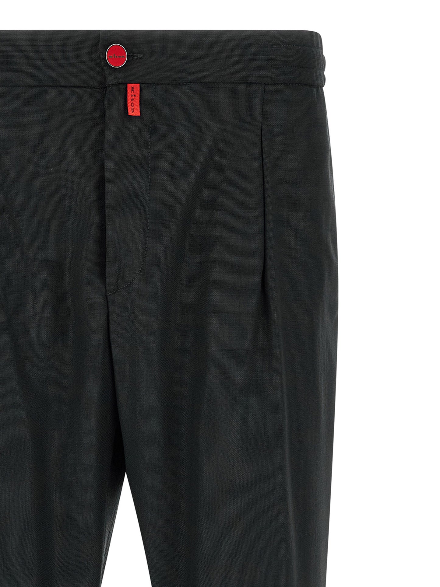 Trousers by Kiton for men in leather & wool brown, gray, red & signature features an sartorial silhouette, showcasing a precise relaxed-fit and long with a sartorial for a refined look.