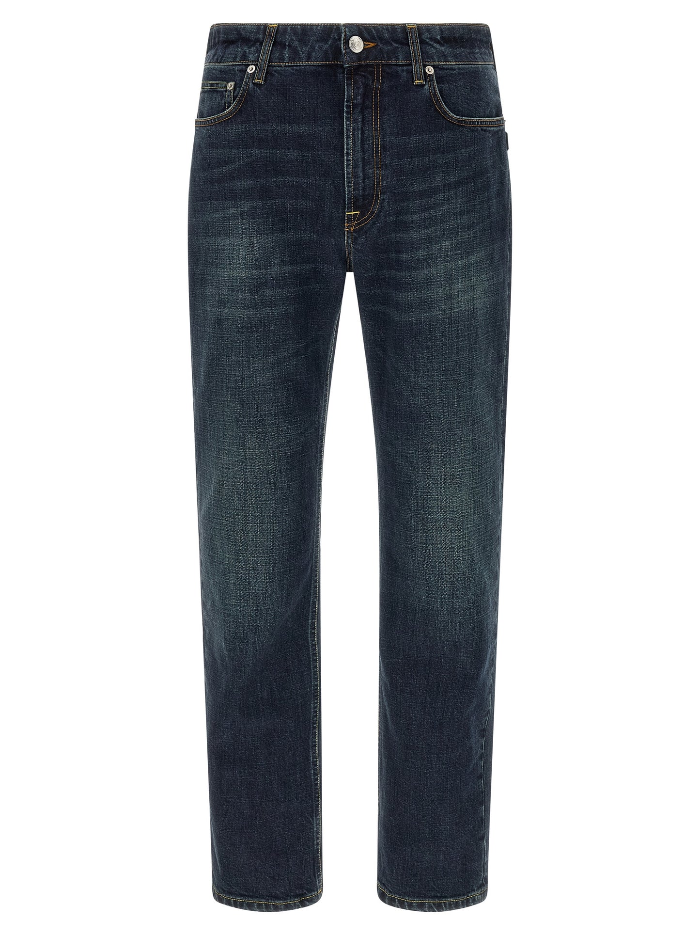 Jeans by Department 5 for men in stretch denim cotton dark-blue & white presents a tailored silhouette, showcasing a tailored straight-leg & regular-fit and long cut with a refined for a truly tailored aesthetic.