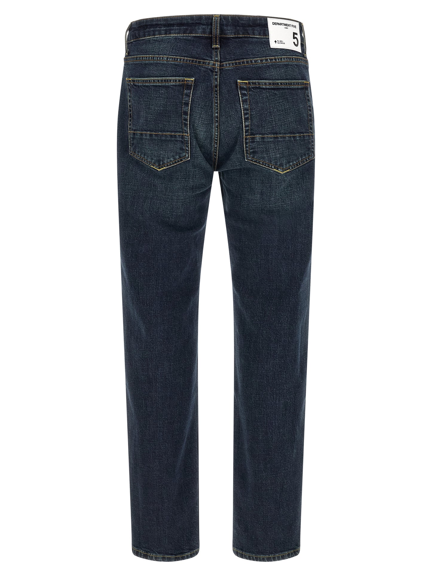 Jeans by Department 5 for men in stretch denim cotton dark-blue & white presents a refined pantology silhouette, artfully defined by a refined pantology straight-leg & regular-fit, long, and a sophisticated .
