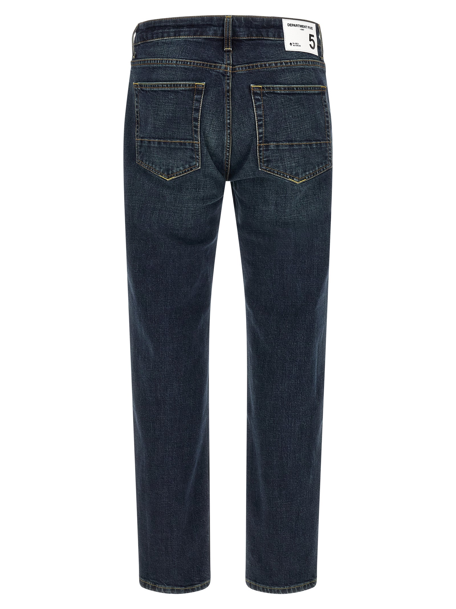 Jeans by Department 5 for men in stretch denim cotton dark-blue & white presents a refined pantology silhouette, artfully defined by a refined pantology straight-leg & regular-fit, long, and a sophisticated .