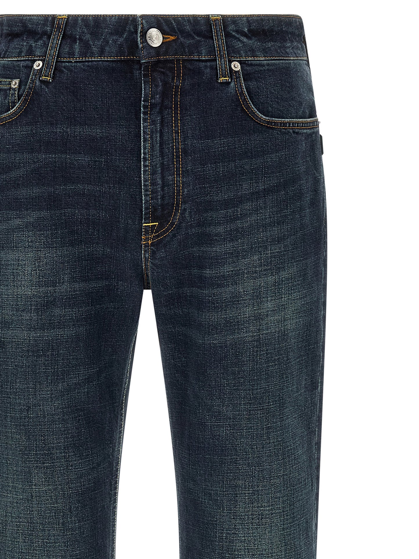 Jeans by Department 5 for men in stretch denim cotton dark-blue & white features an refined tailoring silhouette, showcasing a premium straight-leg & regular-fit with a and long cut for a refined tailoring look.