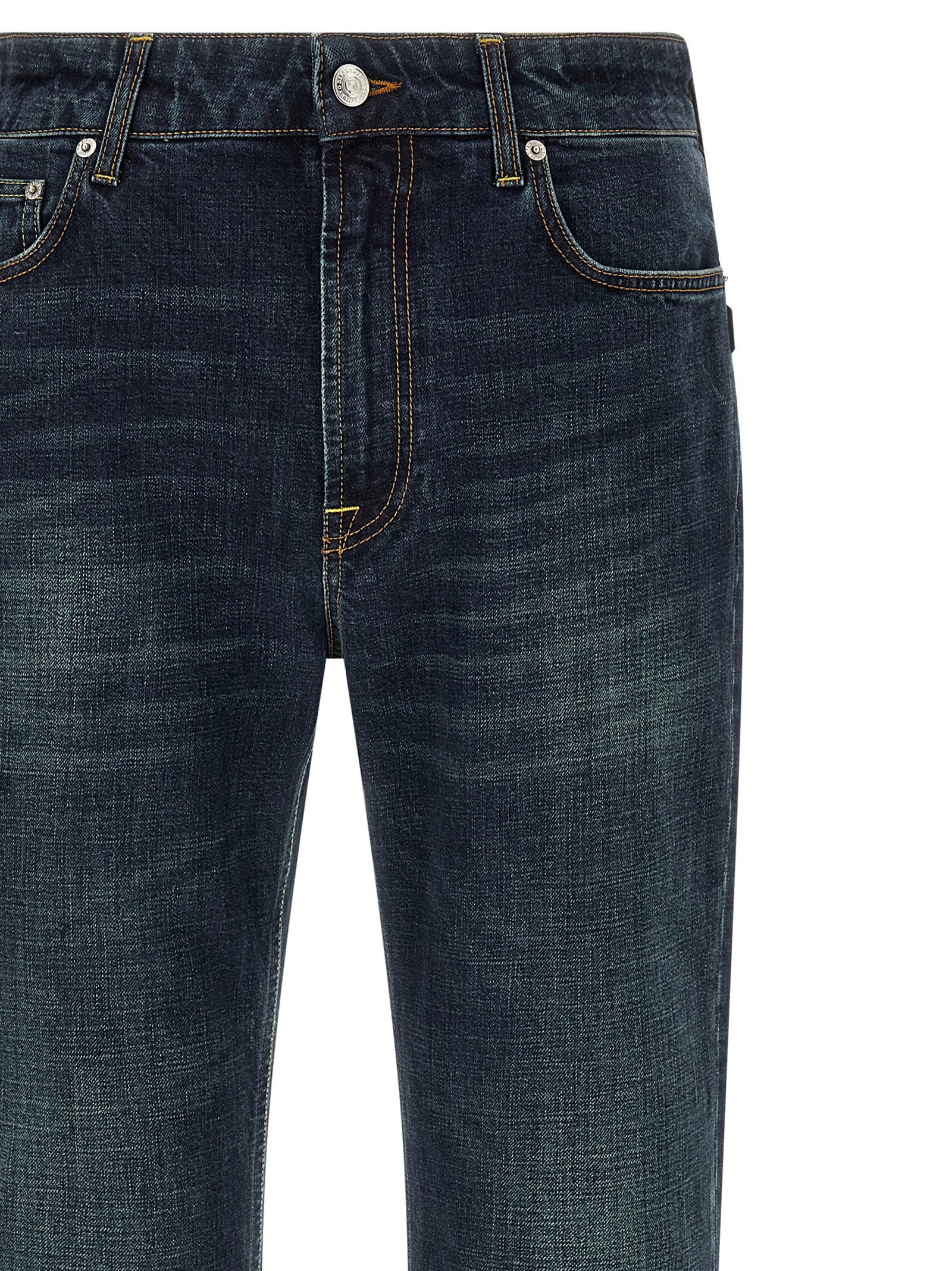 Jeans by Department 5 for men in stretch denim cotton dark-blue & white features an refined tailoring silhouette, showcasing a premium straight-leg & regular-fit with a and long cut for a refined tailoring look.