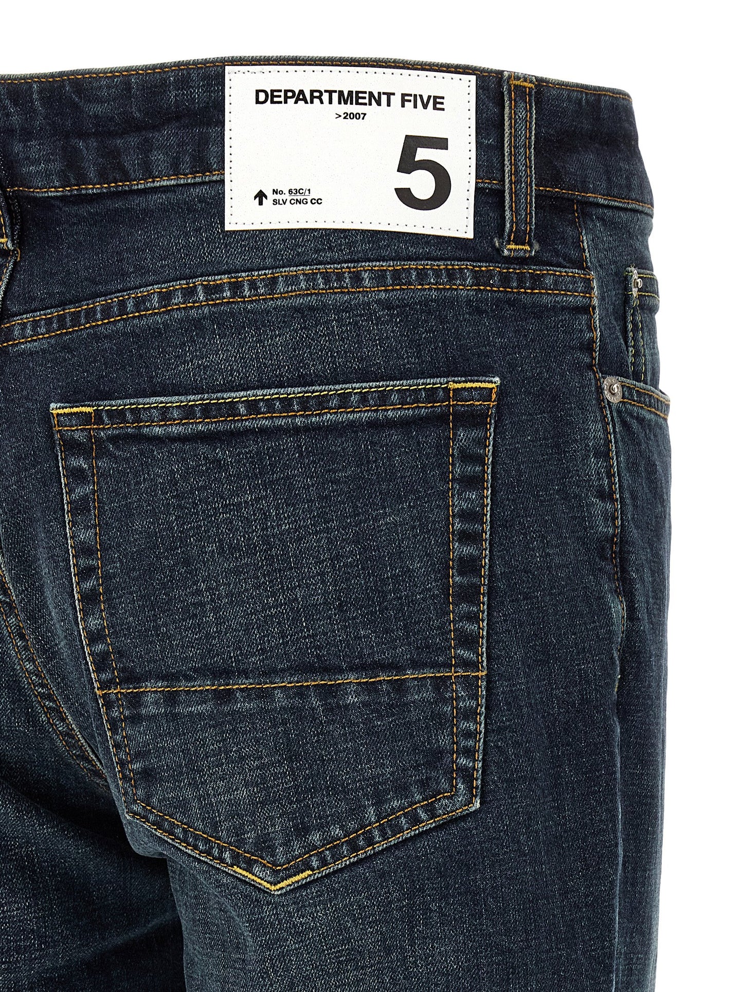 Jeans by Department 5 for men in stretch denim cotton dark-blue & white presents a refined pantology silhouette, artfully defined by a refined pantology straight-leg & regular-fit, long, and a sophisticated .