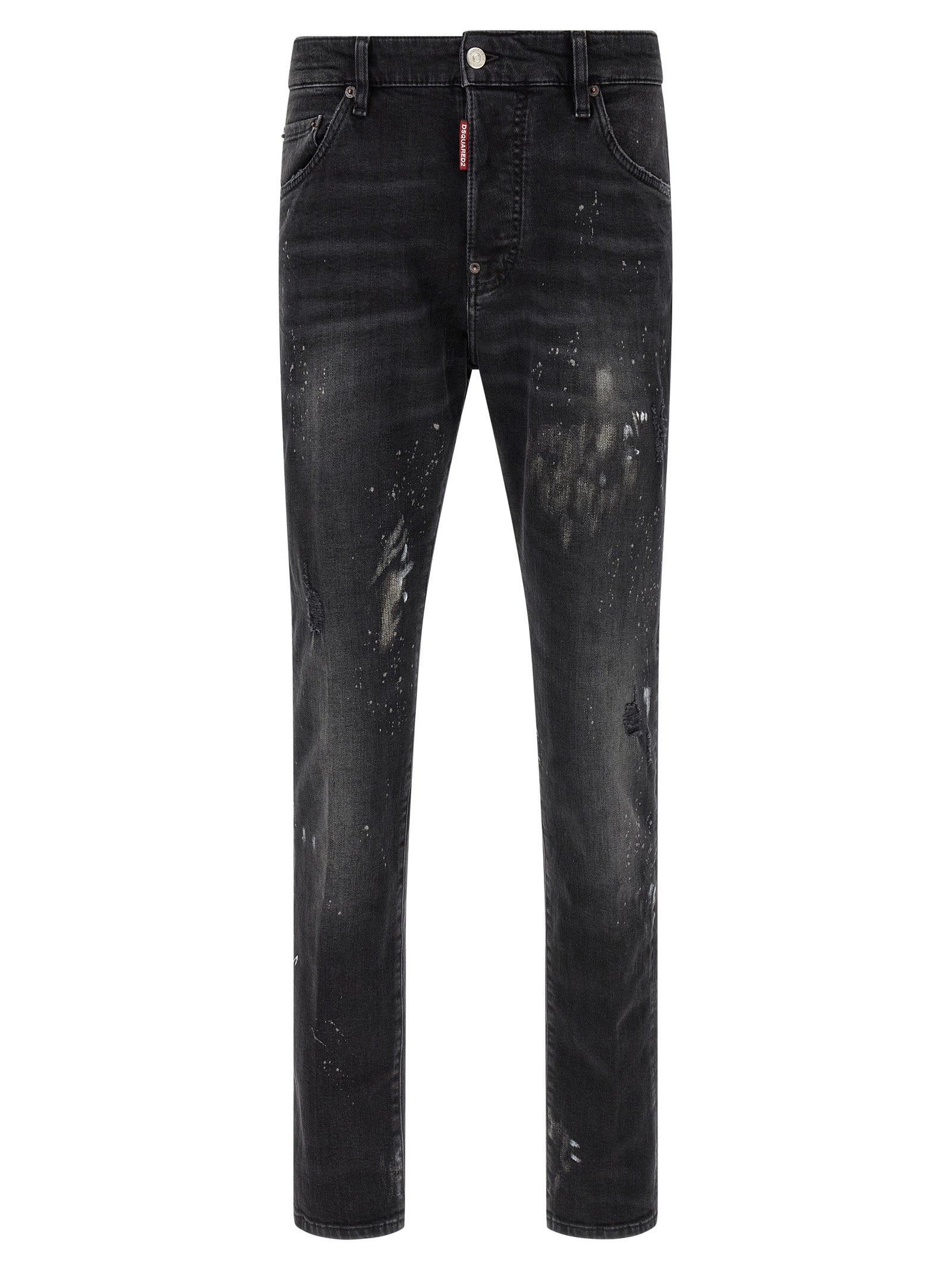 Jeans by Dsquared² for men in stretch denim cotton black & red features a refined silhouette with a refined slim, defined by a and a refined long for a refined finish.