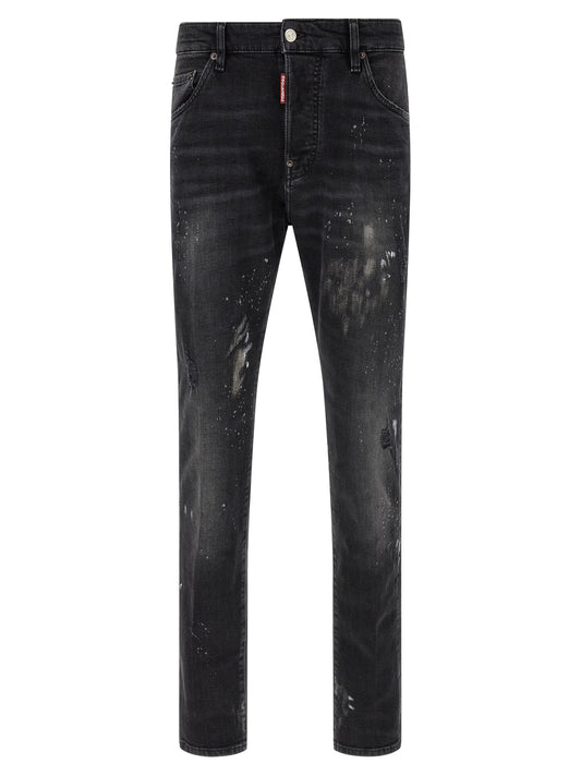 Jeans by Dsquared² for men in stretch denim cotton black & red features a refined silhouette with a refined slim, defined by a and a refined long for a refined finish.