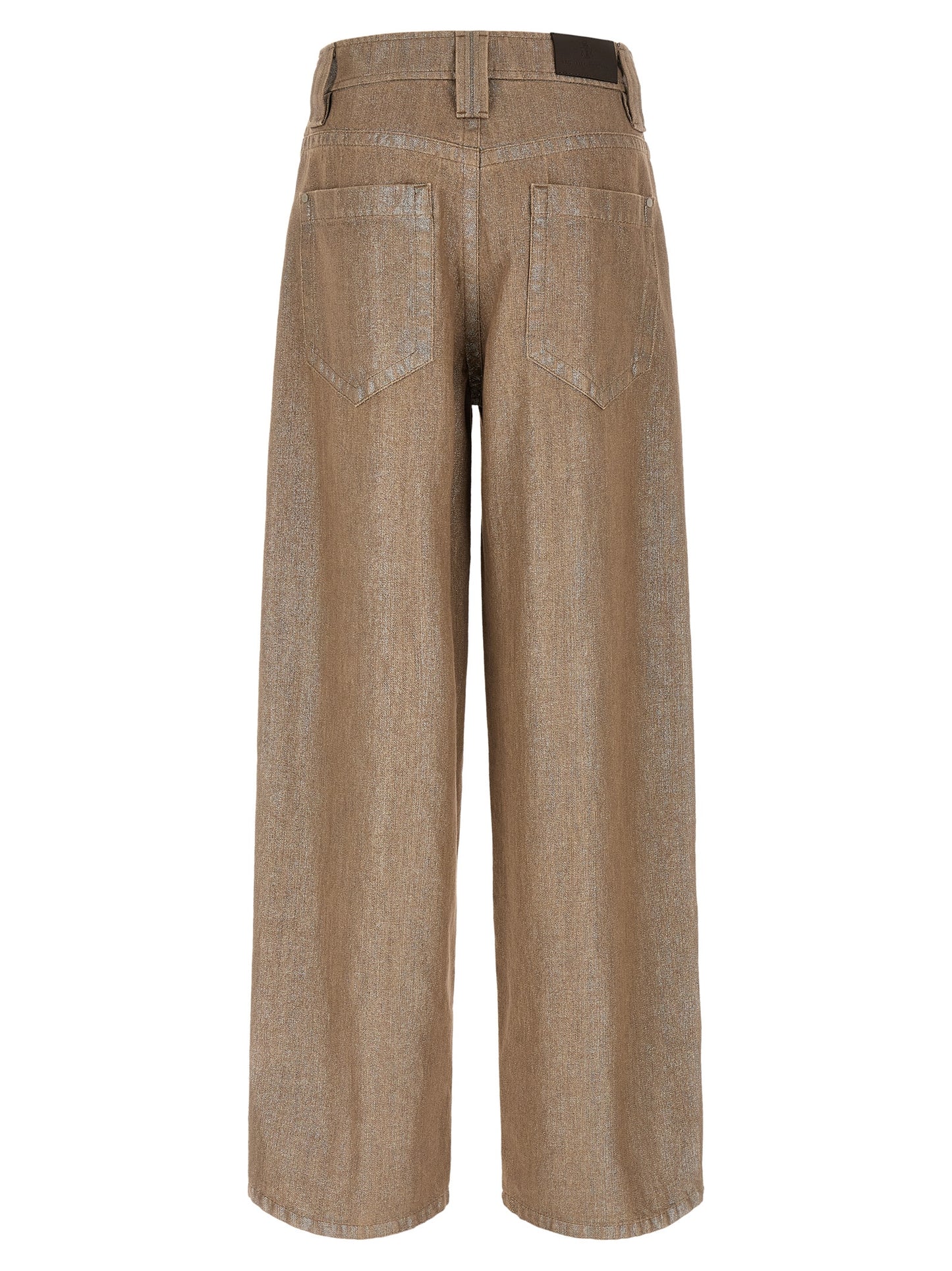 Jeans by Brunello Cucinelli for women in denim cotton beige features a polished silhouette with a polished relaxed-fit & wide, reaching a polished long and finished with a polished .