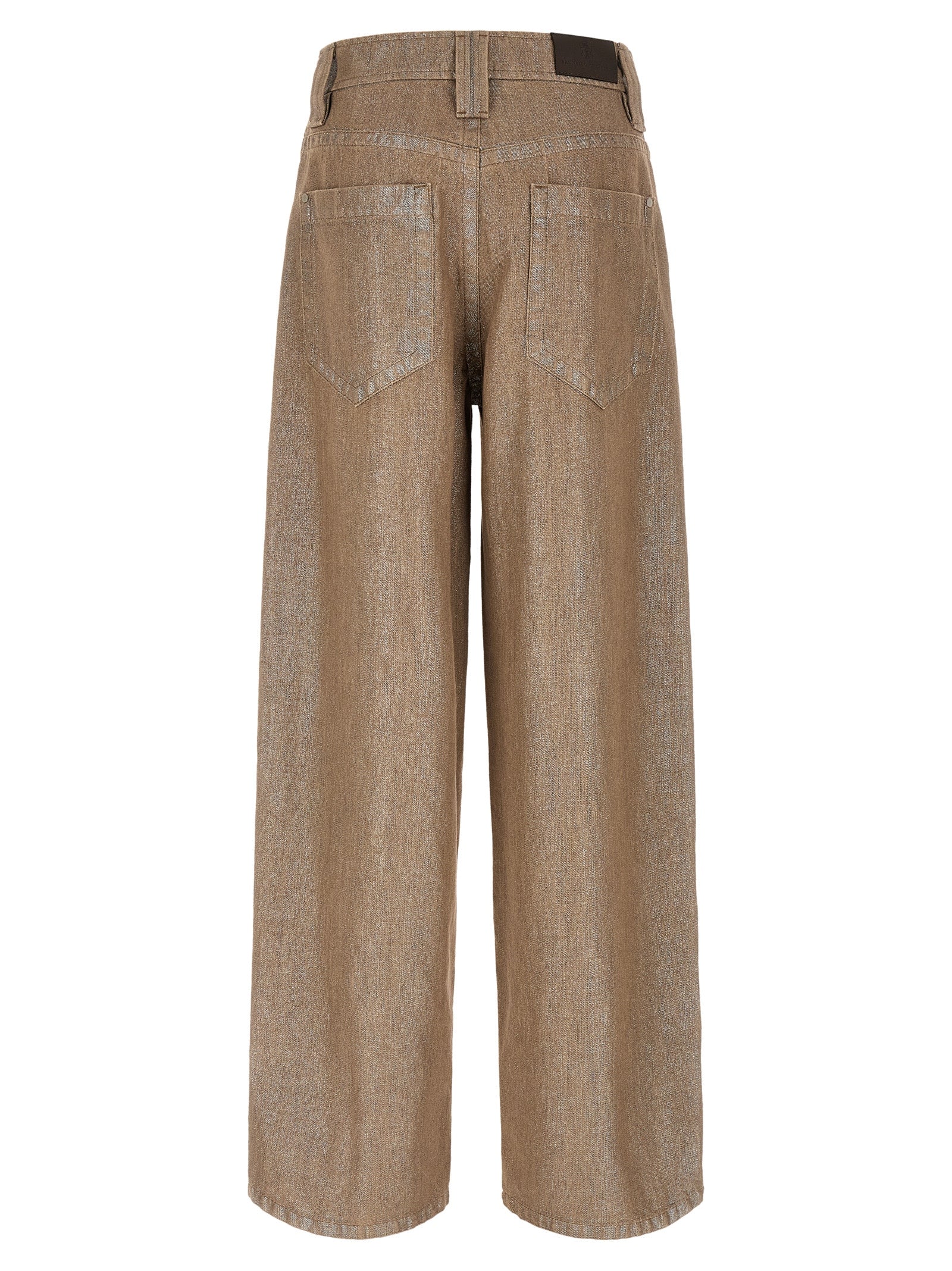 Jeans by Brunello Cucinelli for women in denim cotton beige features a polished silhouette with a polished relaxed-fit & wide, reaching a polished long and finished with a polished .