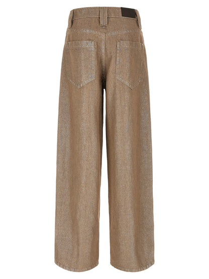Jeans by Brunello Cucinelli for women in denim cotton beige features a polished silhouette with a polished relaxed-fit & wide, reaching a polished long and finished with a polished .