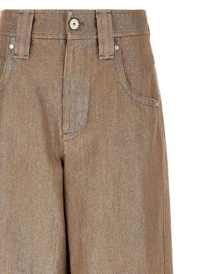 Jeans by Brunello Cucinelli for women in denim cotton beige presents a refined pantology silhouette, artfully defined by a refined pantology relaxed-fit & wide, long, and a sophisticated .