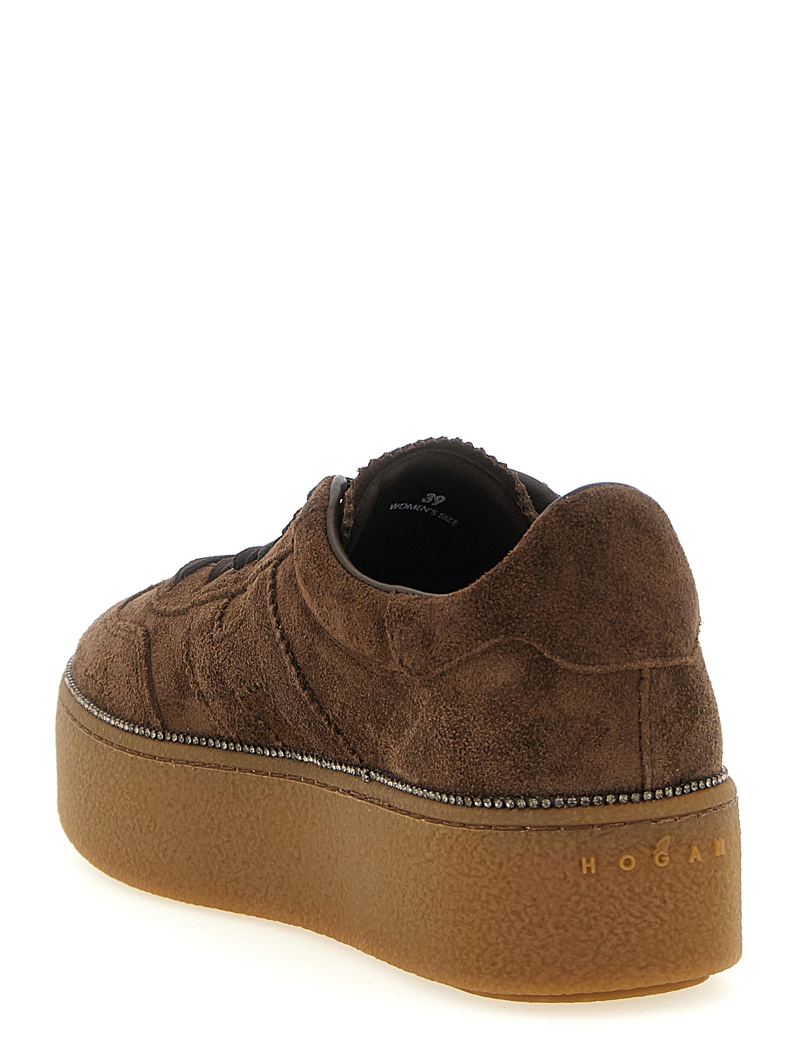 Sneakers by Hogan for women in suede calfskin leather & rhinestone brown features an versatile design from the Women's Fashion Suede Calfskin Leather & Rhinestone Sneakers collection, highlighting a versatile fashion style for a premium, high-fashion look.