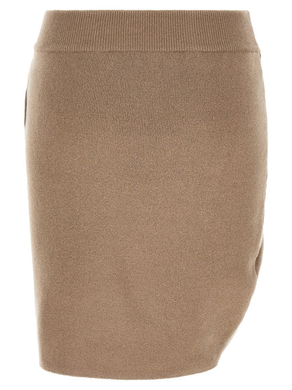 Skirt by Giuseppe Di Morabito for women in virgin wool & crystal beige features an tailored silhouette, artfully capturing the essence of Essence Women's Asymmetrical Virgin Wool & Crystal Skirt in a sophisticated long.